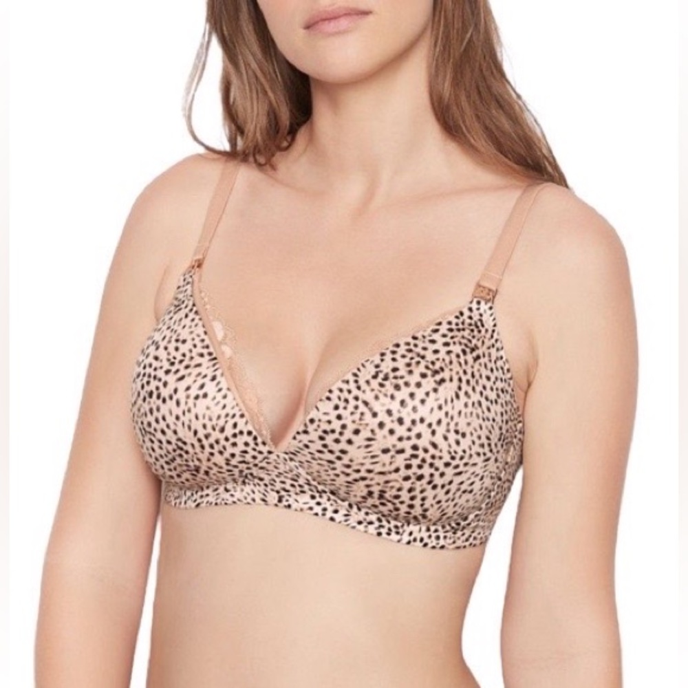 Victorias Secret BODY BY VICTORIA Wireless Nursing Bra Tan Leopard Size 38DDD
